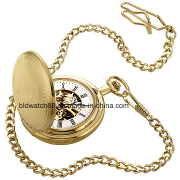 Cadena de reloj de bolsillo de cazador de apertura doble Custom Gold Tone para hombres